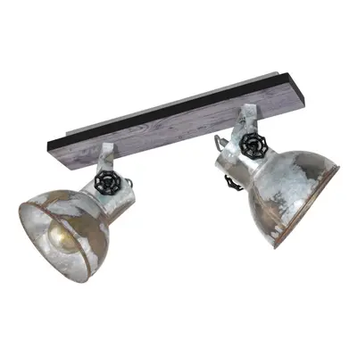 Adjustable Bulb Ceiling Spotlight Wood & Raw Industrial Steel Shade 40W E27