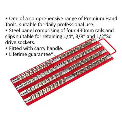 RED 1/4" 3/8" & 1/2" Square Drive Bit Holder Tray - Retaining Rail Bar Storage