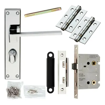 Door Handle & Bathroom Lock Pack Chrome Modern Slim Flat Thumb Turn Backplate