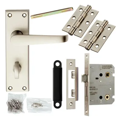 Door Handle & Bathroom Lock Pack Satin Chrome Victorian Straight Lever Backplate