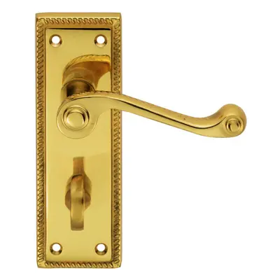 PAIR Reeded Design Scroll Lever on Bathroom Backplate x 48mm Polished Brass