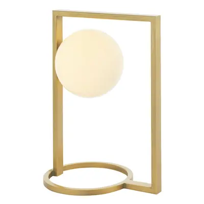 Brushed Gold Table Lamp Light - Gloss Opal Glass Shade - Geometric Shape Design