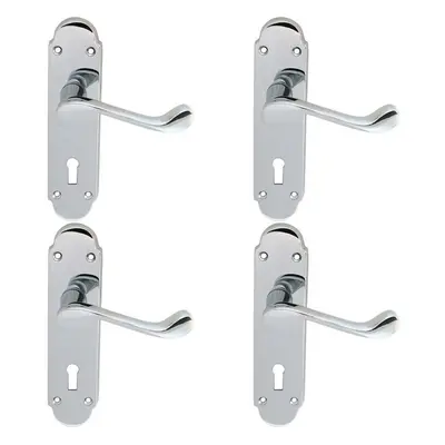 4x PAIR Victorian Upturned Handle on Lock Backplate x 42mm Polished Chrome