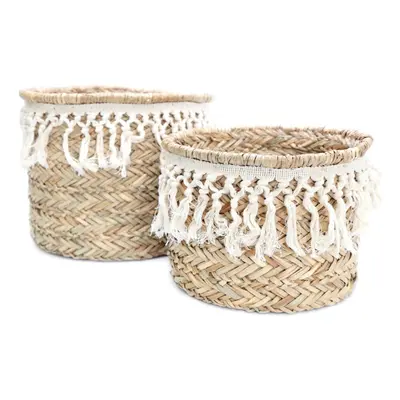 Stunning Set of Woven Grass Baskets With Tassels ~ Home Storage Baskets