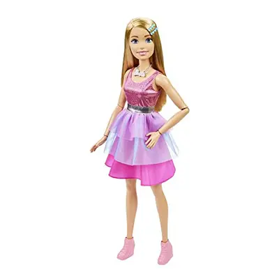 Large Barbie Doll with Blond Hair, Inches Tall, Shimmery Pink Dress with Necklace and Hair Clip 