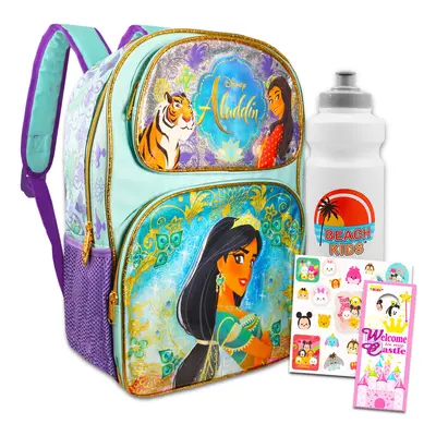 Disney Princess Jasmine Backpack Set - Bundle of 16"" Princess Jasmine Backpack with Water Bottl