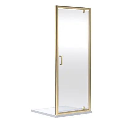 Ruwa 6mm Toughened Safety Glass Reversible Pivot Shower Door - x 760mm - Brushed Brass - Balterl