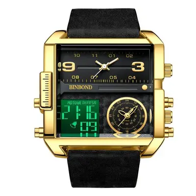 (black,black) Luxury Brand Gold Watch Oversized Dial Multifunctional Outdoor Sports Fashion Quar