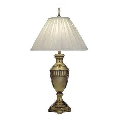 Table Lamp Grecian Urn Style Oyster Sheen Box Pleat Shade Brass LED E27 60W