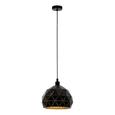 Pendant Ceiling Light Colour Black Faceted Outer Gold Inner Shade Bulb E27 1x60W