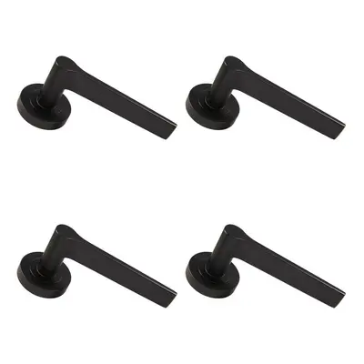 4x PAIR Straight Rounded Handle on Round Rose Concealed Fix Matt Black