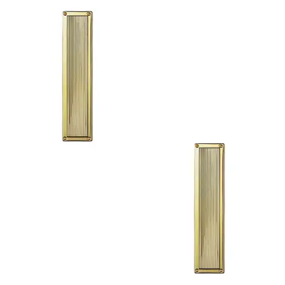 2x Rectangular Reeded Door Finger Plate x 70mm Polished Brass Push Plate