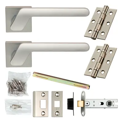 Door Handle & Latch Pack Satin Chrome Modern Angled Bar Screwless Square Rose