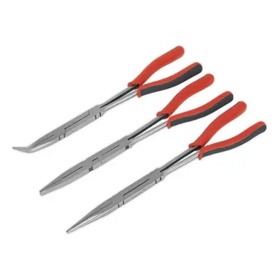 3 Piece Long Reach Double Joint Pliers Set - Straight Flat & Angled Pliers