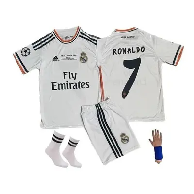 (white, YaÅ) Ronaldo Real Madrid Lisbon Final White Set Of Kids Football Jersey Retro