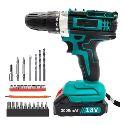 18V Cordless Drill Driver Screwdriver,25+1,2 Speed+26 PCS Bits+Battery