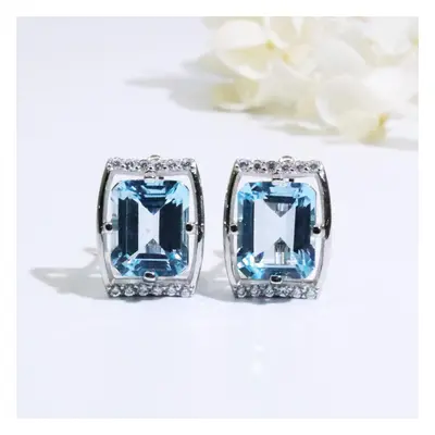 (blue, M) Natural Sky Blue Topaz Clasp Earring Oct9*11mm Sterling Silver Fine Jewelry For Women 