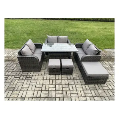 Fimous Seater Outdoor Rattan Garden Furniture Set with Patio Rectangular Dining Table Love Sofa 