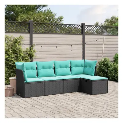 vidaXL Piece Patio Sofa Set with Cushions Black Poly Rattan