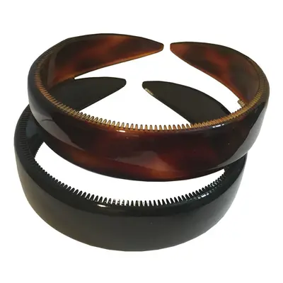 Parcelona French (Set of 2) Wide Inch Tortoise Shell Brown and Black Hair Headbands with Inner T