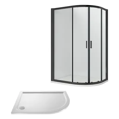 Ruwa Shower Enclosure Bundle - Offset Right Hand Quadrant & Slimline Tray - Black/White - 1000mm