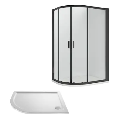 Ruwa Shower Enclosure Bundle - Offset Left Hand Quadrant & Slimline Tray - Black/White - 1000mm 