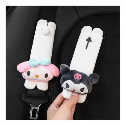 (2pcs belt) Cute Car Seat Pillow Pink Car Headrest Neck Pillow Cartoon Black Devil