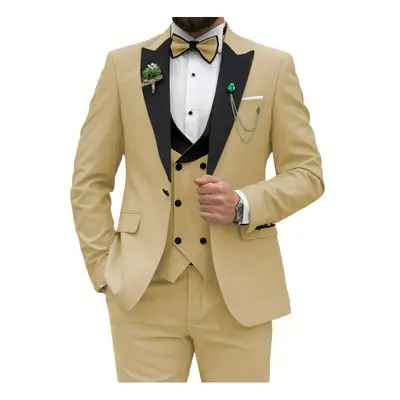 (champagne, XXS) Slim Fit Suits for Men Piece Double Breasted Suit Men Wedding Prom Party Busine