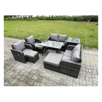 Fimous Seater Wicker PE Rattan Garden Dining Set Outdoor Furniture Sofa with Side Table Footstoo