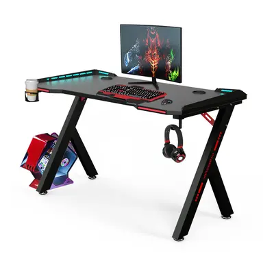 bigzzia Gaming Desk RGB Lighting Home Office Desk Ergonomic Gamer Workstation, Carbon Fibre Surf