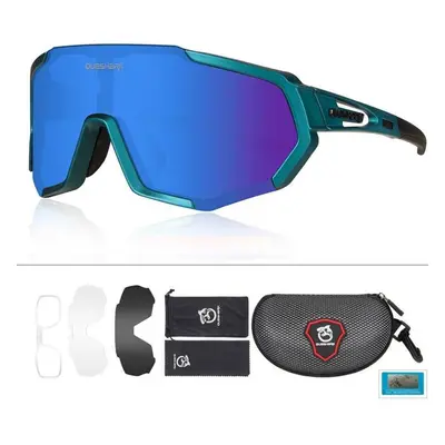 (deep,blue) Queshark Cycling Glasses Polarized Sports Sunglasses Men Women With Interchangeable 