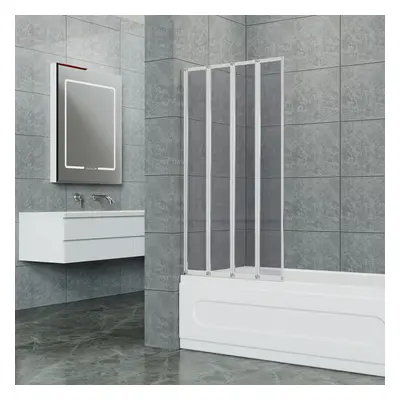 4 Folding Panel Bath Glass Shower Screen 80cm W x 140cm D