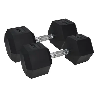 Pro Dumbbell Pair - 2x 22.5KG Rubber Coated Hex Dumb-Bells Knurled Steel Handle