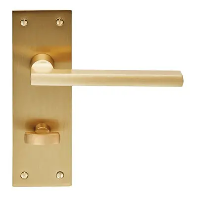 PAIR Straight Bar Handle on Slim Bathroom Backplate x 50mm Satin Brass