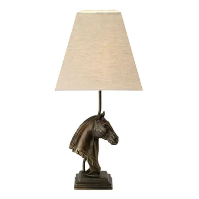 Table Lamp Horse Bust Tapered Square Hessian shade. Bronze Patina LED E27 40w