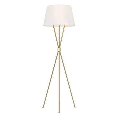 Floor Lamp Tripod Base Crossed Mid Stem White Shade Burnished Brass LED E27 60W