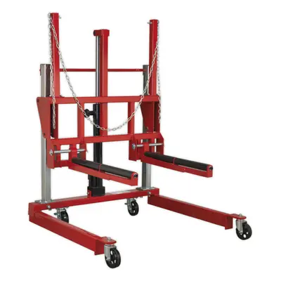 500kg Wheel Removal Trolley - Adjustable Width & Rollers - Hydraulic Foot Pedal