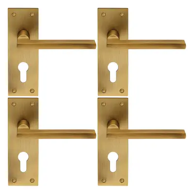 4x PAIR Straight Bar Lever on Slim Euro Lock Backplate x 50mm Antique Brass