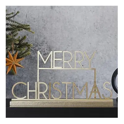 Gold Metal 'Merry Christmas' Sign Tabletop Fireplace Decoration