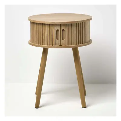 HOMESCAPES Modern Side Table, Round Cabinet with Sliding Tambour Doors, 65cm