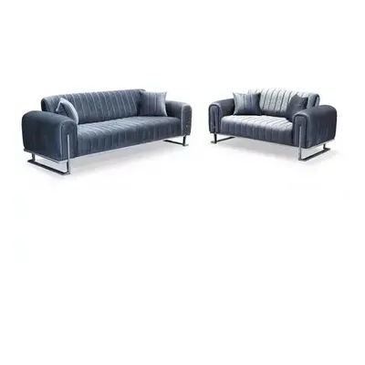 (Grey) Edinburg Elegant Design Plush Velvet 3+2 Sofa Set