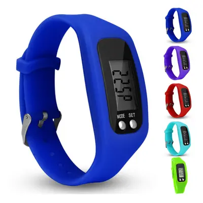 (Dark Blue) Pedometer Watch with LCD Display Step Counter Walking Running Tracker Wrist Band for