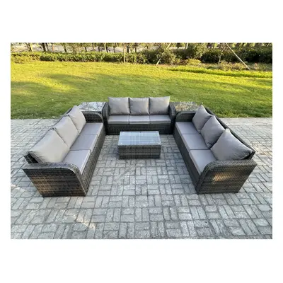 Fimous Rattan Lounge Sofa Set Seater Outdoor Garden Furniture Set with Rectangular Coffee Table 