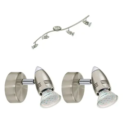 Quad Ceiling Spot Light & 2x Matching Wall Lights Satin Nickel Adjustable Head