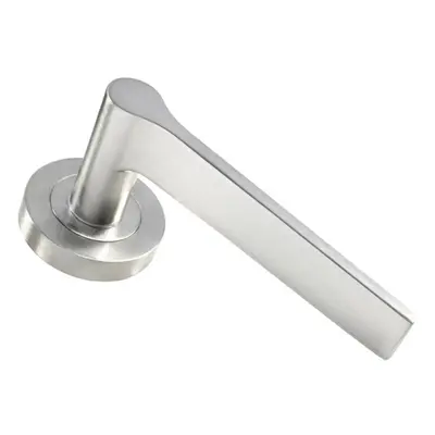 PAIR Straight Rounded Handle on Round Rose Concealed Fix Satin Nickel