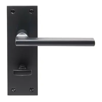 PAIR Straight Bar Handle on Slim Bathroom Backplate x 50mm Matt Black