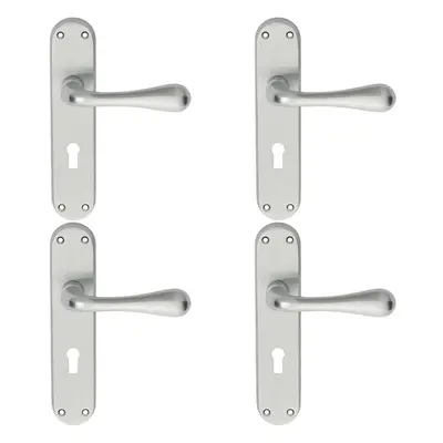 4x PAIR Smooth Round Bar Handle on Lock Backplate x 40mm Satin Chrome