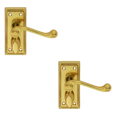 2x PAIR Reeded Design Scroll Lever on Bathroom Backplate x 48mm Brass