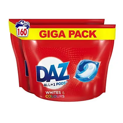 Daz All-in-1 PODS Washing Liquid Laundry Detergent Tablets/Capsules, Washes (80 x 2), For Whites