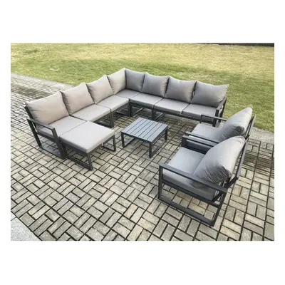 Fimous Outdoor Garden Furniture Patio Lounge Corner Sofa Aluminium Set with Square Coffee Table 